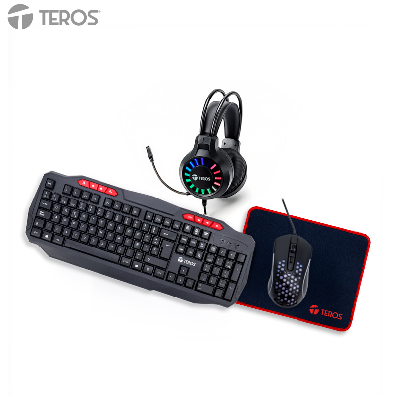 Kit 4 en 1 TEROS TE-5014S teclado mouse headset y mousepad