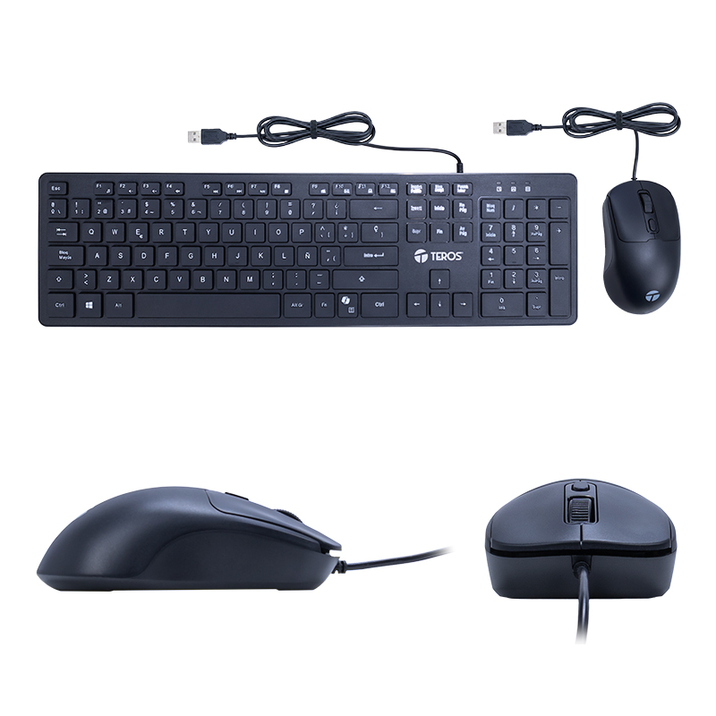 Combo alámbrico USB TEROS de teclado y mouse, modelo TE-5015S